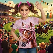 cheap Girl's 3D Animals-Kentucky Derby Girls' 3D Graphic Horse T shirt Tee Short Sleeve 3D Print Summer Spring Sports Fashion Streetwear Kids 4-12 Years Crew Neck Casual Daily Outdoor Regular Fit