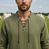  Médiéval Renaissance Chemise Pirate Viking Déguisement Homme Viking Pirate Halloween Carnaval Performance LARP Foire de la Renaissance Adulte Chemise Printemps & Été