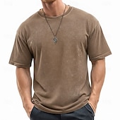 economico magliette di base-SoftFade™ Camicia Uomo 100% Cotone Camicia Acid Wash Manica Corta Collo a Giro Estate Piana Vintage Casual Abbigliamento Tinto Sbiadito Casual Streetwear Rosa Viola Caffè Top Tee per Uomo