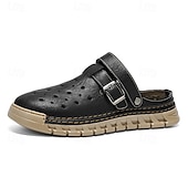 preiswerte Lässige Sandalen-Braune Herren-Pantoletten mit Schnallenriemen, offener Ferse, perforiert, atmungsaktiv, bequemer Sommerschuh für Reisen, Urlaub, Freizeit und Alltag