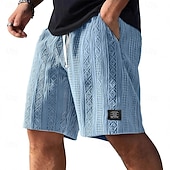 cheap Casual Shorts-Men's Shorts Summer Shorts Beach Shorts Casual Shorts Jacquard Pocket Elastic Waist Jacquard Comfort Breathable Knee Length Casual Outdoor Beach Vacation Fashion Blue Black Micro-elastic
