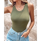  Dames Singlet Effen Modieus Stijlvol Casual Mouwloos Strakke ronde hals Normale tops Dagelijks Uitgaan Weekend Zwart Wit Geel Bruin Groen Zomer Lente