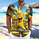 voordelige Eten &amp; Drinken-Voor heren Tekenfilm Grappig Banaan Hawaiiaans overhemd Tropische shirts Aloha-shirt Korte mouw Hawaii Vakantie Zomer Lente Strijkijzer 3D-afdrukken Voorste zak Overhemden met knoopjes blauw