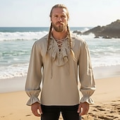  Средневековый Эпоха возрождения Рубашка Длинные рукава  Пираты Викинг Маскарадный костюм Муж. Викинг Пираты Хэллоуин Карнавал Выступление РИЖД Рен Фэйр Взрослые Рубашка