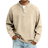  Per uomo Maglietta Maglia Henley Camicia 100% cotone lavaggio acido Manica Lunga Semplice Vintage Streetwear Casual Lavato Manica corta Collo alla coreana Henley Casuale Casa Streetwear Primavera