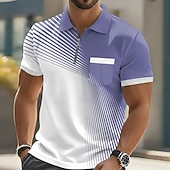 baratos Polo Geométrico Masculino-Homens Geométrico Camisas Polo Manga Curta Camisas polo Lapela Casual Ao ar livre Feriado Roupa Diária Bolsos Impressão 3D Primavera Verão Azul Preto Roxo