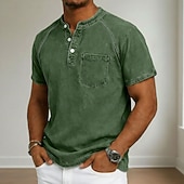  Ανδρικά Μπλουζάκι Πουκάμισο Henley Πουκάμισο 100% Cotton Acid Wash Μπλουζάκι μπλουζάκι Κοντομάνικο Χένλι Φθινόπωρο & Χειμώνας Καλοκαίρι Άνοιξη Σκέτο Βίντατζ Κομψό στυλ street Καθημερινό