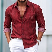 abordables Camisas con botones para hombre-Hombre Camisa para Vestido A Rayas Casual Diario Negro Blanco Rojo Verde Trébol Manga Larga Cuello Vuelto Verano Primavera Ropa