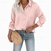  Dames Overhemd Elegant satijnen top Blouse Knop Effen Elegant Stijlvol Lange mouw Overhemdkraag Normale tops Dagelijks Feestdagen Uitgaan blauw Zwart Wit Geel Lichtgroen Zomer Lente Herfst