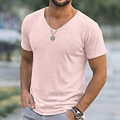 Χαμηλού Κόστους βασικά μπλουζάκια-Ανδρικά Μπλουζάκι Κοντομάνικο μπλουζάκι Μπλουζάκι μπλουζάκι Μπλουζάκι από λινό Κοντομάνικο Λαιμόκοψη V Καλοκαίρι Άνοιξη Συμπαγές Χρώμα Σκέτο Pit Strip Κομψό στυλ street Στυλάτο Καθημερινό Σκέτο