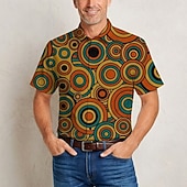 preiswerte Oberteile-Retro Vintage Hippie 1970er Hemd Kurze Ärmel Hippie Geometrisch Retro Kreis Kostüm Herren Musikfestival Party Alltagskleidung Erwachsene Hemd Frühling &amp; Sommer