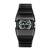 cheap Quartz Watches-Men's Futuristic Sports Watch with Luminous Glow in the Dark Dial, Tactical Rectangular Quartz Wrist Watch with Integrated Silicone Strap, Night Light Function, Cool Fashion Gift for Men Boys