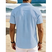 economico Vacanza-Per uomo Camicia Camicia di lino Camicia Estiva Camicia da Spiaggia Camicia con Bottoni Semplice Vacanza Ferie Nero Bianco Blu marino Azzurro cielo Manica Corta Collo a Lancia Estate Primavera