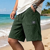 cheap Casual Shorts-Men's Shorts Casual Shorts Corduroy Shorts Pocket Elastic Waist Plain Textured Comfort Breathable Knee Length Casual Outdoor Beach Vacation Fashion Black White Stretchy