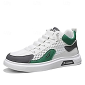 cheap Casual Sneakers-Men's Casual Lace-Up Sneakers White Beige Faux Leather Athletic Shoes for Walking, Travel and Everyday Style
