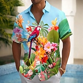 voordelige Tropische planten-Men's Parrot Tropical Plants Flowers Summer Hawaiian Shirt Button Up Shirt Aloha Shirt Short Sleeve Hawaiian Vacation Summer Spring Turndown 3D Print Collared Shirts Front One Pocket Blue Pink Red