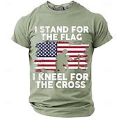 cheap Patriotic 250 T-shirts-Memorial Day I Stand For The Flag I Kneel For The Cross Men's Bible American Flag Kneeling Soldier Christian Cross Patriotic Graphic T Shirt Vintage Casual Tee Designer Clothing Apparel