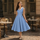 お買い得  ドレス-1950年代風 レトリ／ヴィンテージ ロカビリー 正午 ドレス ノー・スリーブ 水玉 仮装 女性用 マスカレード パーティー カジュアル／普段着 成人 ドレス 春夏