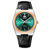 baratos Relógios Quartz-Relógio masculino de quartzo para negócios - relógio de pulso social com pulseira de couro e bisel em ouro rosa, relógio analógico luminoso com dia e data, relógio minimalista à prova d'água para