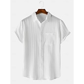 voordelige Men's Button Up Shirts-Men's Shirt Casual Shirt Beach Shirt Button Up Shirt Jacquard Shirt Black White Light Green Wine Blue Short Sleeve Solid Color Plain Lines / Waves Lapel Casual Streetwear Pocket Clothing Apparel