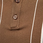 billige Klassisk poloskjorte for menn-Men's Polo Shirts Cable Knit Polo Casual Street Lapel Short Sleeve Basic Modern Vertical Stripes Lightweight Buttons Summer Spring Regular Fit White Brown Polo Shirts