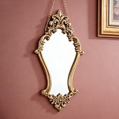 cheap Sculptures-Vintage Gold Decorative Wall Mirror, 3D Classical Floral Resin Hand-Painted Hanging Mirror, Home Wall Art for Bathroom, Vanity, Bedroom Décor, Holiday Gift, Photography Prop