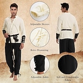 ieftine îmbrăcăminte-Medieval Renascentist Pantaloni Curea în Talie Cămașă Mâneci Lungi Pirat Viching Ranger Cu Șiret În V Costume de fancy Bărbați Pirat Mascaradă Petrecere Târgul Renașterii LARP Adulți Costum