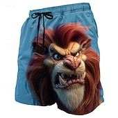  Voor heren Brullen Leeuw tekenfilm dieren Lange zwembroeken Badpakken Zwembroeken Boardshorts Medium Taille Hawaii Grappig Strandvakantie Zijzakken Mesh voering Elastische tailleband met trekkoord