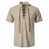  Médiéval Renaissance Chemise Manches courtes Pirate Viking Déguisement Homme Viking Pirate Halloween Carnaval Performance LARP Foire de la Renaissance Adulte Chemise Été