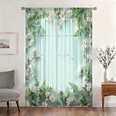 economico Tende trasparenti-Tenda trasparente per finestre, adatta a tutte le stagioni, per camera da letto e soggiorno, con asta, motivo floreale dipinto a inchiostro, effetto morbido e nebbioso, elegante e leggera.