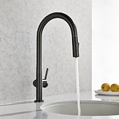 Недорогие Смесители для кухни-Кухонный смеситель с выдвижным распылителем, однорычажный смеситель с высоким изливом для мойки, прочная латунная конструкция, двухфункциональная распылительная головка, простая установка.