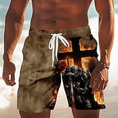 billige Surfeshorts-Herre Tempelridderne Korsfarerne Kors Badeshorts Badedrakter Badeshorts Surfeshorts Medium Midje Retro / vintage utendørs Feriereise Hverdag Sidelommer Mesh fôr Elastisk snøring i midjen Designer Klær