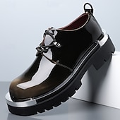 economico Scarpe Derby-Scarpe eleganti da uomo in pelle verniciata bordeaux con plateau, allacciatura e suola spessa, calzature formali ideali per feste, discoteche, spettacoli teatrali, eventi di moda e per uno stile audace e di tendenza.