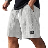 cheap Casual Shorts-Men's Shorts Summer Shorts Beach Shorts Casual Shorts Jacquard Pocket Elastic Waist Jacquard Comfort Breathable Knee Length Casual Outdoor Beach Vacation Fashion Blue Black Micro-elastic