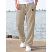 cheap Holiday-Men's Linen Pants Trousers Summer Pants Baggy Pants Beach Pants Drawstring Elastic Waist Straight Leg Plain Comfort Breathable Full Length Casual Daily Holiday Vacation Fashion Loose Fit Blue White