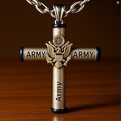 お買い得  アメリカ合衆国250周年-男性用アメリカ軍十字架ネックレス、USMC愛国記念ペンダント、決して忘れられない戦没者追悼記念日刻印入り十字架（アメリカ国旗ディテール付き）、退役軍人や戦没者への追悼ジュエリーギフト