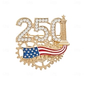  Herdenkingsbroche voor heren ter gelegenheid van het 250-jarig jubileum &Dames, patriottische, met strasssteentjes bezette corsagespeld van zinklegering, ideaal accessoire voor kleding, blazers en