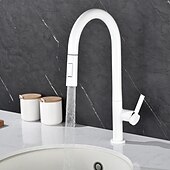 Недорогие Смесители для кухни-Кухонный смеситель с выдвижным распылителем, однорычажный смеситель с высоким изливом для мойки, прочная латунная конструкция, двухфункциональная распылительная головка, простая установка.