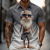billiga Vintage skjorta-Herr Seriefigurer Rolig Gammal man Skjorta Sommarskjorta Knapp upp skjorta Kortärmad Vintage retro Dagligen Utomhus Semester Sommar Vår Nedvikt 3D-utskrift krage skjortor Blå Kaki Grå