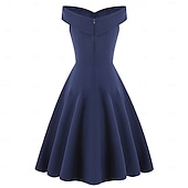 ieftine Rochii-1950 Retro / vintage Miezul zilei Rochii Rochie leagăn Rochie Flare Fără mâneci De pe umăr Culoare solidă Mulată Costume de fancy Pentru femei Mascaradă Petrecere cu cocktail Petrecere ceai Adulți