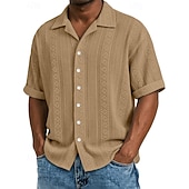 Χαμηλού Κόστους Ανδρικά Smart Casual πουκάμισα-Ανδρικά Πουκάμισο Υφή Πουκάμισο με κουμπιά Πουκάμισο ζακάρ Μαύρο Λευκό Πράσινο Ανοικτό Βαθυγάλαζο Βυσσινί Κοντομάνικο Γεωμετρικό Πέτο Καθημερινά ΕΞΩΤΕΡΙΚΟΥ ΧΩΡΟΥ Ζακάρ Ρούχα Κομψό στυλ street