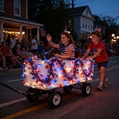  quattro luglio 250° anniversario degli Stati Uniti 6m 40 led stella patriottica &Luci a stringa per bandiere, striscia LED rossa, bianca e blu, alimentate a batterie AAA, luce fissa &modalità