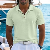 Муж. Льняная рубашка Рубашки поло Повседневные Отпуск Классика С короткими рукавами Отпуск Мода Полотняное плетение Текстура Пуговицы Лето Весна Стандартный