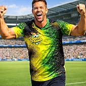  男女兼用(儿童不要选这个) 幾何学模様 勾配 抽象的 ブラジル サッカーの夏 グローバルマッチ ランニングトップ ランニングＴシャツ 夏 半袖 UPF 50 速乾性 高通気性 ジム ランニング Track フィットネス ブラック / イエロー スポーツウェア アクティブウェア