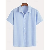 cheap Men's Button Up Shirts-Men's Shirt Casual Shirt Seersucker Shirt Button Up Shirt Blue Black Red Green Short Sleeve Vertical Stripes Shirt Collar Casual Daily Buttons Clothing Apparel Elegant Fashion Casual