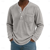 olcso Alkalmi Henley póló-Férfi Henley ing 100% Cotton Acid Wash ing Póló póló Hosszú ujj Régies (Vintage) Retró Alkalmi Régies stílus Kimosva Henley Hétköznapi Tavasz Ősz Minden évszak Sötétbarna Fekete Rózsaszín Henley póló