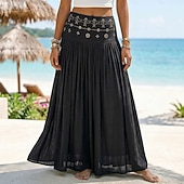 economico Gonne casual-Per donna Gonna da vacanza Bohemien Vintage Moda Etnico Maxi Vita Alta Gonne Semplice Arricciato Patchwork Foratura a caldo Micro-elastico Spiaggia Vacanza Blu Verde mela Marrone rossastro Giallo