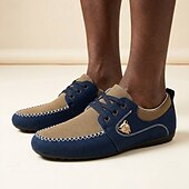 voordelige Casual Veterschoenen-Herenschoenen in blauwbruin met veters, comfortabele loafers met contrasterend paneel, geschikt voor dagelijks gebruik, reizen, autorijden, kantoor, weekendoutfits en een stijlvolle casual herenlook.