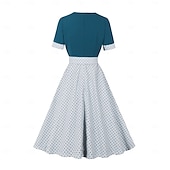baratos Vestidos-Anos 50 Rockabilly Meio-dia Vestidos Mangas curtas Laço Poá Decote Quadrado Fantasia Mulheres Casual Dia a Dia Festa de Chá Adulto Vestido Primavera Verão