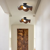 abordables Plafonniers encastrés et semi-encastrés-Plafonnier moderne et épuré en forme de feuille de lotus, vis G9, en fer imitation noyer, idéal pour une chambre, une chambre d'enfant, un couloir, un salon ou un balcon.